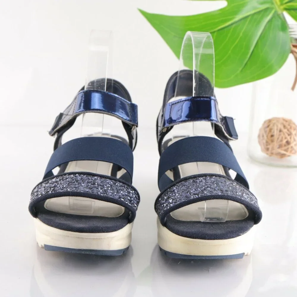 STIU Women's Sandal Size 7 Strappy Blue Elastic Glitter Platform casual Comfy - Picture 3 of 12